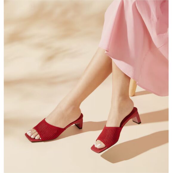 Vivaia Juliet Square Toe Block Heel Slide Sandals Women’s Size 8.5 Red - Picture 1 of 13